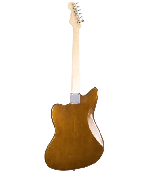 Brown guitar on a white backdrop, featuring the Zachary & Mercer Mastermind “Deluxe” Offset model from Aust 2021.