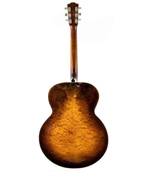 Close-up of a Vintage Gibson L 7 Special guitar from the 1940s, highlighting its elegant brown back and neck.