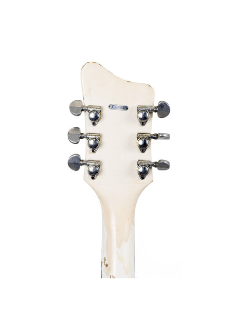 Close-up of a white guitar head with four knobs, showcasing the National Valco Glenwood Model 99, USA, 1962.
