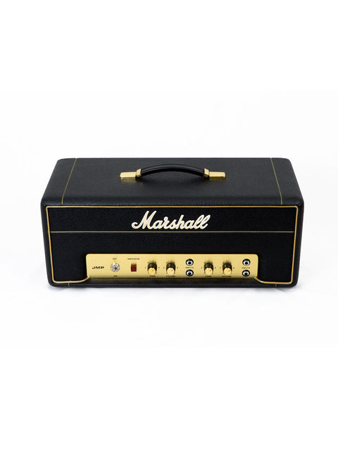 Close-up of the Marshall MB-1 head featuring gold trim, part of the 2061X Lead & Bass 20 Handwired Amp from 2017.