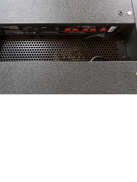 Close-up shot of a metal cabinet with the Marshall Studio Vintage SV 20C Mark II power supply, emphasizing its industrial style.
