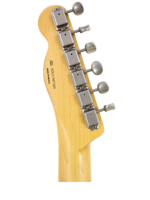 Close-up shot of the neck on a 2021 Txxx Custom Style Partscaster electric guitar, highlighting its matte sunburst color.