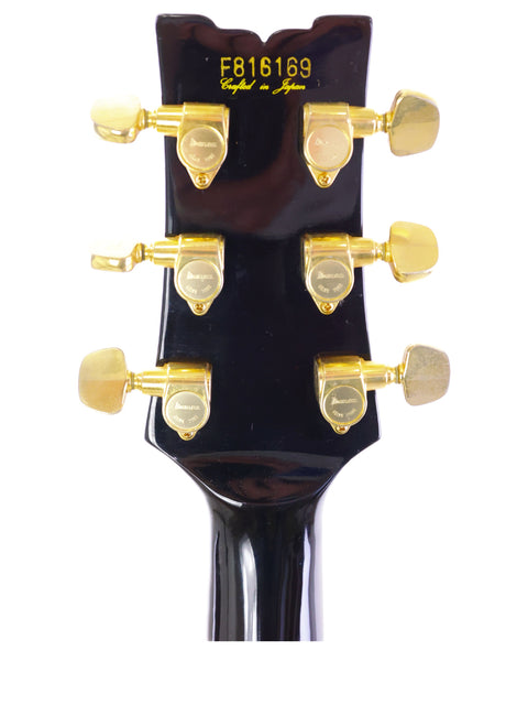 Detailed view of the headstock of a 1981 Ibanez Artist AS200 electric guitar, highlighting its classic craftsmanship.