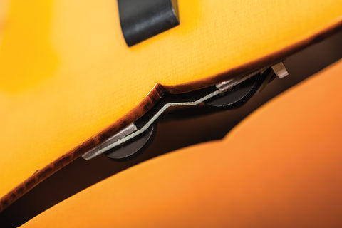 Detailed view of the neck of a 2016 Epiphone Masterbilt De Luxe F-Hole Archtop guitar, highlighting its smooth finish and design.