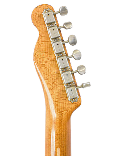 Detailed view of the neck of a 2018 Fender Master Built Jason Smith Esquire electric guitar, highlighting its elegant design.