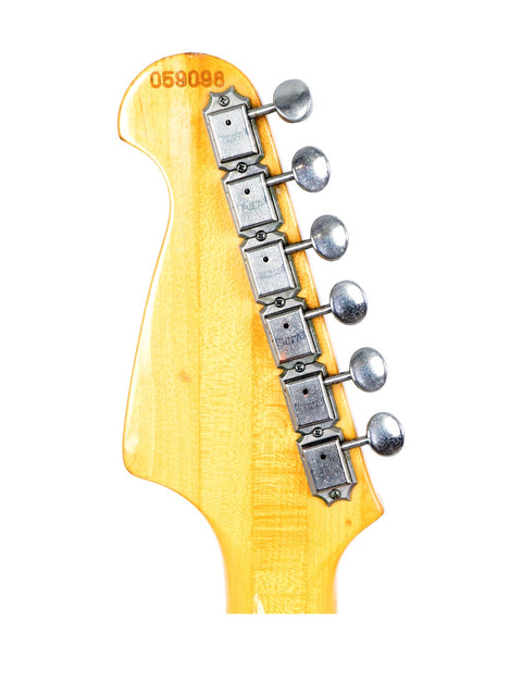 Detailed view of the neck of an Aria Pro II TS 400 electric guitar, highlighting its classic design from Japan, 1980.