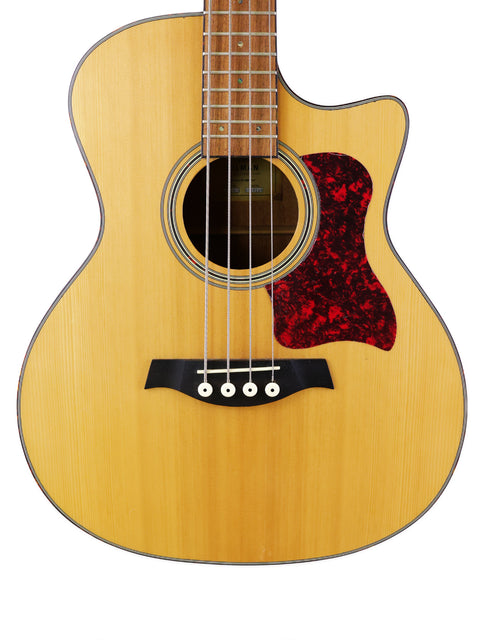 Gilman GAB10CE Acoustic Bass with a beautiful wooden body and stylish black pickguard, ideal for your next musical performance.