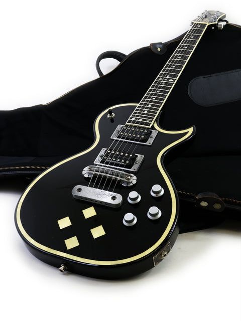 Greco Zemaitis GZ-2600IF electric guitar in sleek black, complete with a case, perfect for your next performance.
