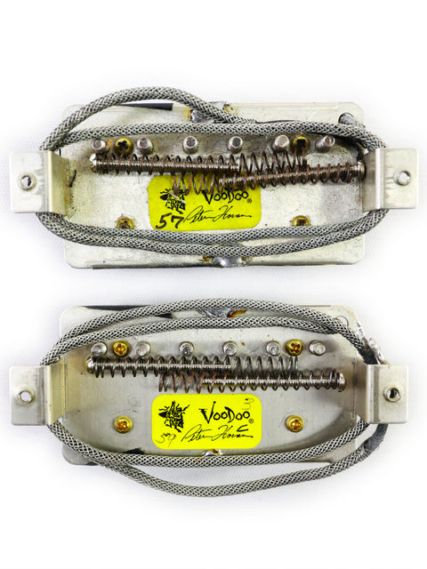 Image of two guitar pickups marked "vox," showcasing Peter Florance Voodoo Humbucker ’59/‘57 Pair from 2005, USA.