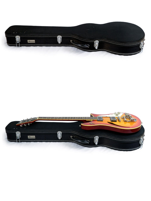 Image shows two guitars in different orientations, highlighting the Duesenberg Double Cat 6 String, made in Germany, 2007.