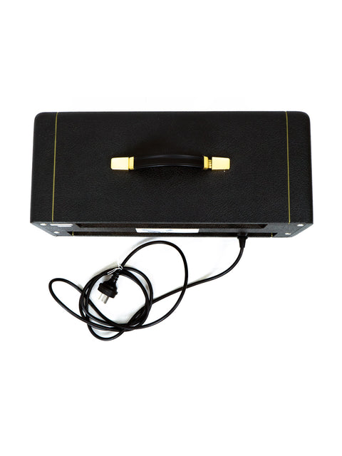 Marshall 2061X amp head in black with a gold handle and cord, perfect for lead and bass guitar performances.