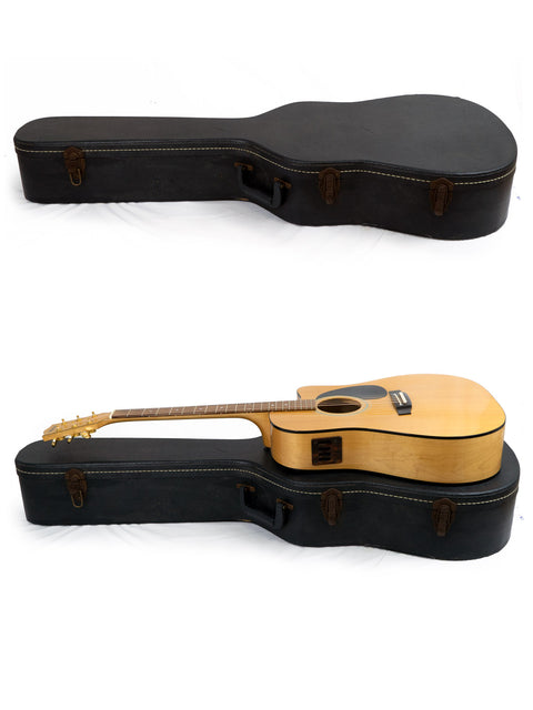 Maton Stage Delux Rock Maple guitar case from 1992, displayed in two angles to highlight its distinctive features.