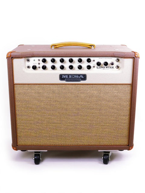 Mesa Boogie Lonestar Special 1x12 combo amp in brown and tan, mounted on wheels for easy transport and stylish sound.