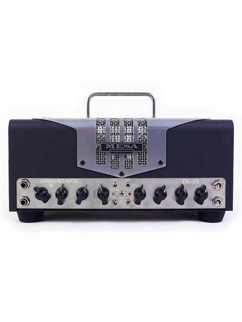 Mesa Boogie TA-15 TransAtlantic amplifier in black and silver, equipped with four knobs, perfect for guitar enthusiasts.