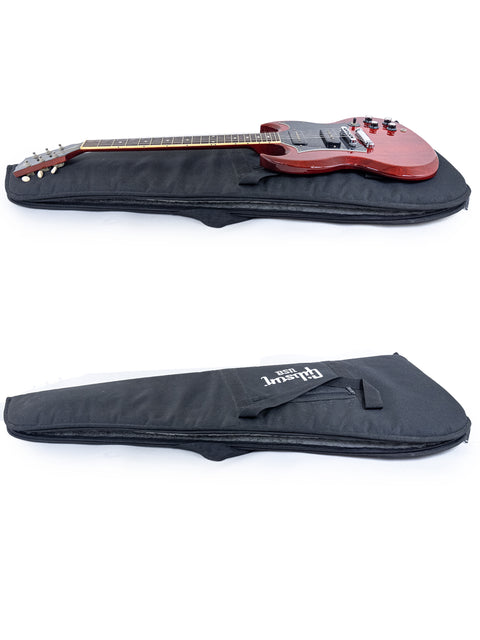 Premium guitar case with strap, featuring a 2005 Gibson SG Classic, perfect for transporting your guitar safely.