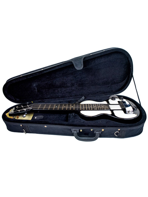 Rickenbacher Electro Lap Steel guitar from the 1930s, securely placed in a case on a white background.
