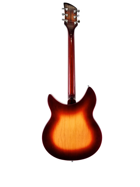 Rickenbacker 330 guitar in Fireglo, featuring a striking red body and neck, made in the USA in 1994.
