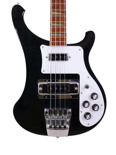 Rickenbacker 4003 Jetglo Bass, a black electric bass guitar featuring a striking white body, made in the USA, 2008.