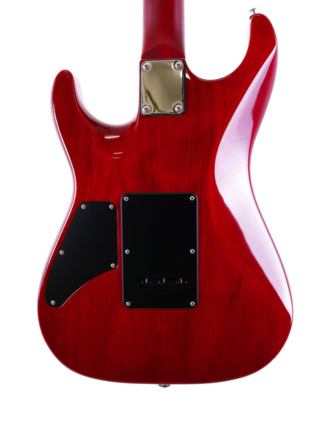 Suhr Pete Thorn Signature guitar in red with a black body and pickguard, crafted in the USA, 2021 edition.