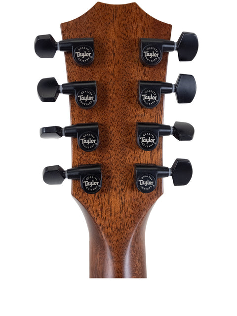 Taylor 326 CE Baritone 8 LTD acoustic guitar headstock with four knobs, highlighting its craftsmanship, USA 2020.