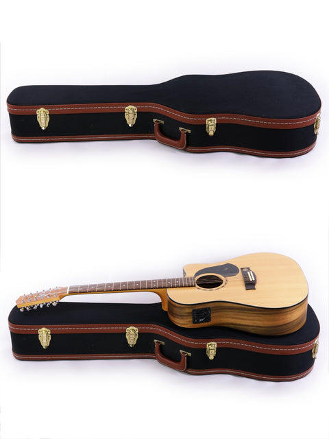 Two guitars, including a Maton EM425C 12-String from Australia (2009), are displayed in a case against a white background.