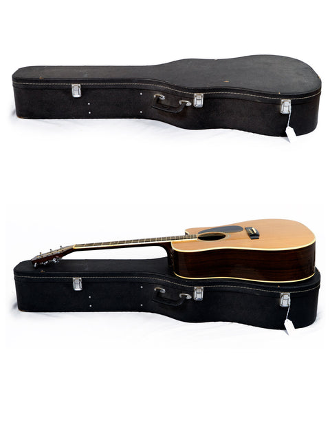 Two guitars positioned differently, showcasing a Takamine EF 360SC from Japan, dated 1988.