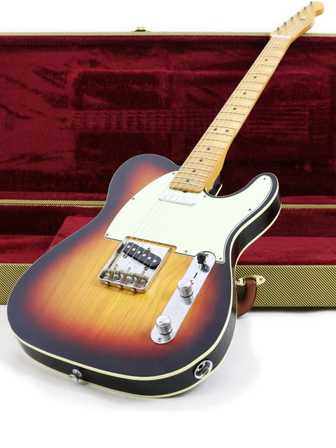 Txxx Custom Style Partscaster guitar in a case, highlighting its stunning Matte Sunburst finish from 2021.