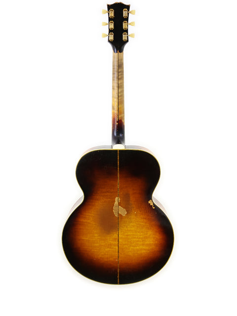 Vintage 1954 Gibson J-200 guitar with a striking sunburst finish, exemplifying timeless craftsmanship and style.