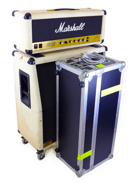 Vintage Marshall JCM800 2204 tube head with 4x12 cabinet on wheels, a classic setup from the UK, 1984.