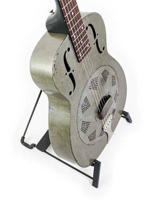 1. Vintage 1936 National Duolian Resonator guitar on a stand against a clean white background.
