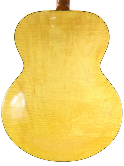 1952 Vintage Gibson ES-300 guitar, beautifully designed with a yellow exterior and a contrasting brown body and neck.