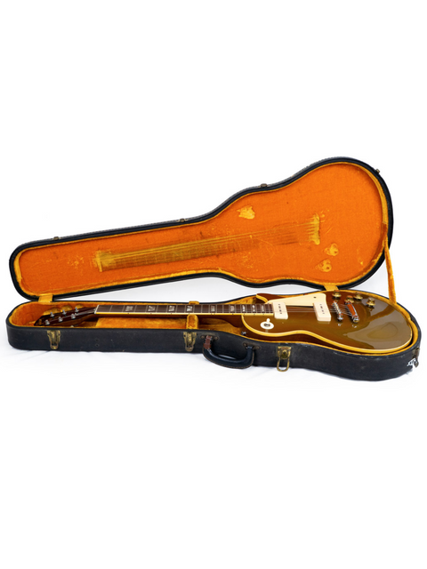 1968 Gibson Les Paul Standard Goldtop electric guitar with a narrow headstock, representing a classic piece of musical history.