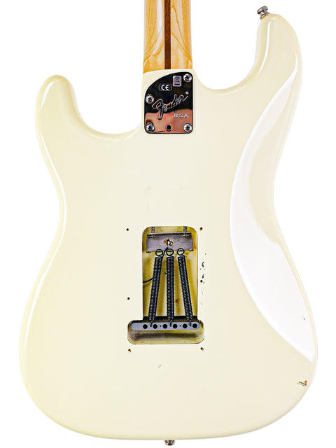 2015 Fender Jeff Beck Signature Stratocaster in white, crafted by the Custom Shop, highlighting its elegant features.