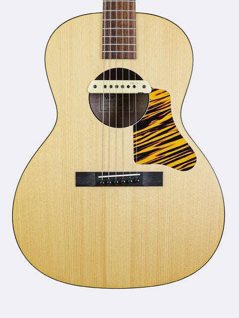 WL-14 Scissortail guitar with a tiger stripe design on a white background