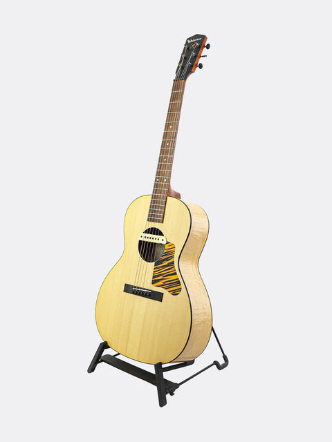 WL-14 Scissortail guitar on a stand against a white background