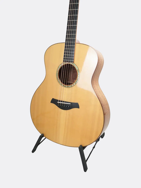 R. Taylor Style 1 guitar on a stand against a light gray background