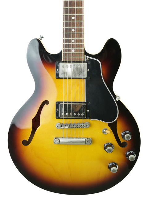 A Gibson Custom Shop ES-339 Memphis guitar with a stunning sunburst finish, crafted in the USA in 2009.