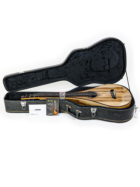 A Tim Kill Custom Teardrop guitar securely in its case, representing Australian artistry from 2013.