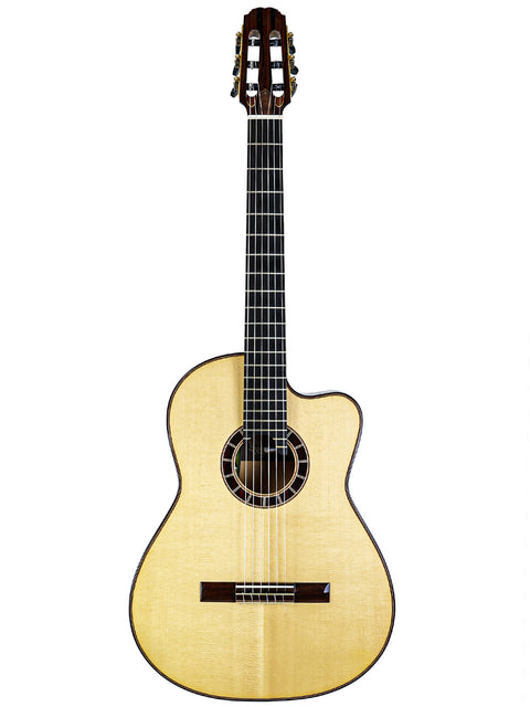 A classic six-string acoustic guitar isolated on a white background.