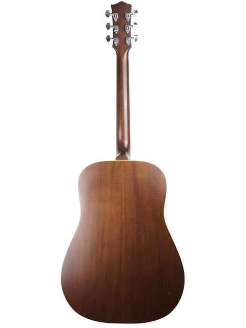A close-up of the back of a 1991 Maton CW80/6 acoustic guitar, highlighting its elegant wood finish and design.