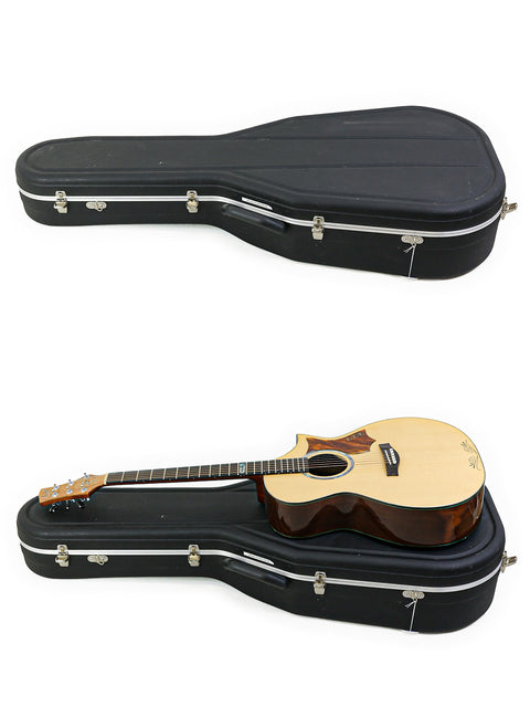 A guitar and its case from James Cargill Custom, Australia 2015, displayed in two distinct perspectives highlighting their features.
