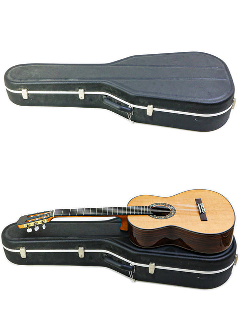 A pair of guitars in different orientations, highlighting the José Ramírez Estudio 3 Classical model from Spain, 2019.