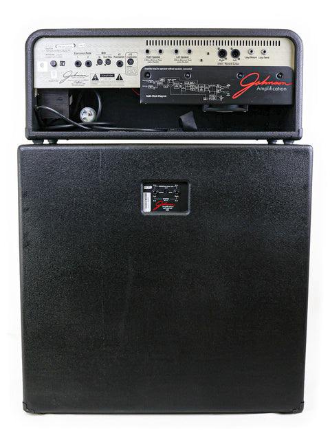 A sleek black amplifier, the Johnson Millennium Stereo 250 from 1998, highlighted by a bold red sticker.