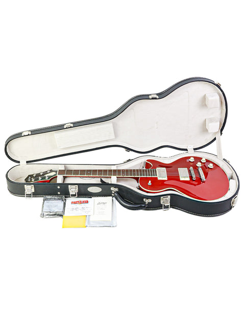 A striking red Collings CL Deluxe guitar nestled in its protective case, highlighting its premium quality from the USA, 2019.