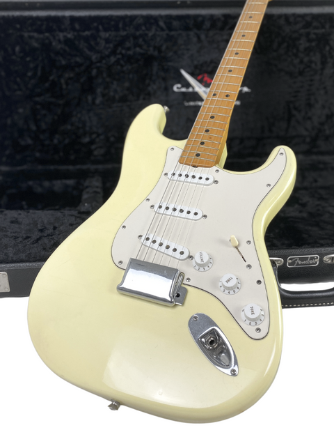  A white Fender Custom Shop guitar in a black case, limited edition, 1 of 100, designed by Dennis Galuszka, USA 2006.