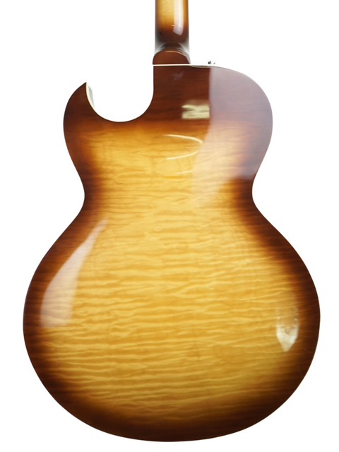 Back view of a Gibson Custom ES-137 Classic electric guitar with a stunning sunburst finish, made in the USA, 2009.