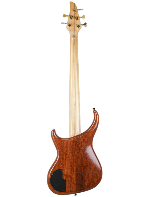 Back view of the Alembic Orion 5-string bass guitar, highlighting the mahogany body and multi-laminate neck, USA 1999.