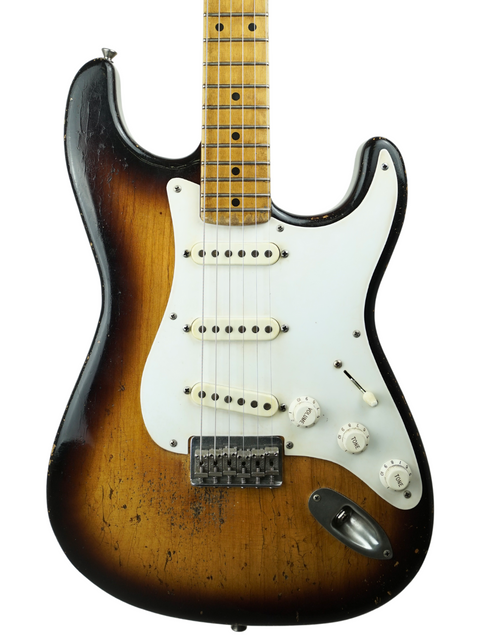 Beautiful sunburst Fender Custom Shop Stratocaster, inspired by 50s style, crafted by Nacho Guitars in Spain, 2024.