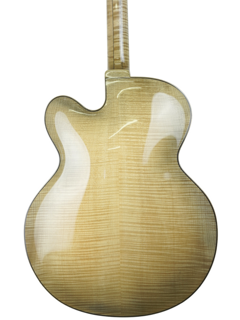 Beautifully crafted Hancock Phantom Custom Archtop guitar with a striking white body and warm brown neck, a must-have for guitarists.