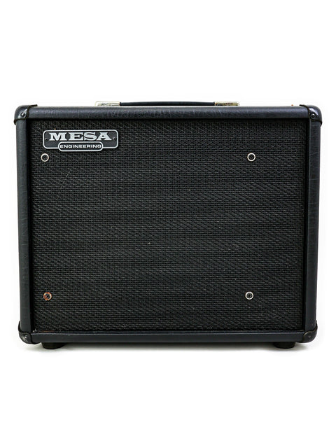 Black Mesa Boogie 1x12" speaker box displayed against a white backdrop, highlighting its modern aesthetic and USA-made quality.